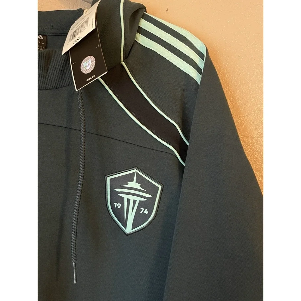 Men's 3XL NWT Seattle Sounders FC Adidas 2025 Travel Pullover Hoodie Aqua